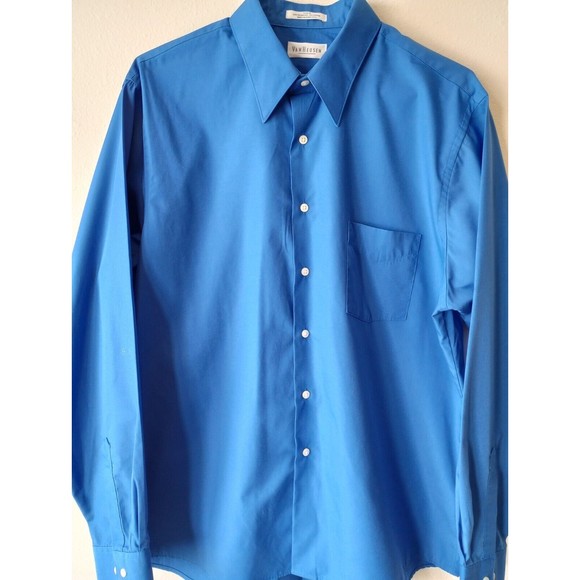 Van Heusen Men's Size 17" Royal Blue Collared Button Up Long Sleeve Dress Shirt - Picture 1 of 9